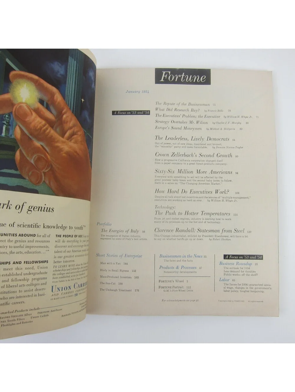 Vintage FORTUNE Magazine January 1954 Crown Zellerbach Democrats General Motors